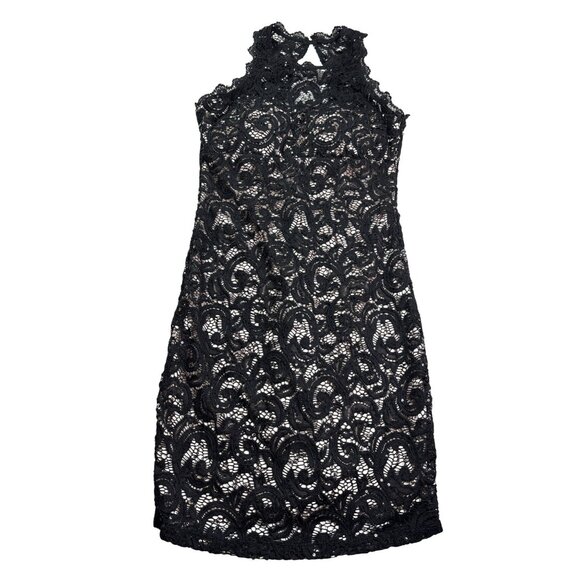 Sequin Hearts Juniors Black Lace Sleeveless Mini Dress Bodycon Size 3 Tan Lining - Picture 1 of 9